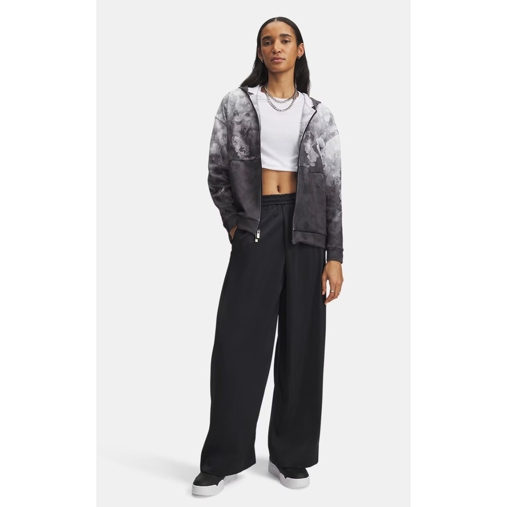 Under Armour Wide Leg Pants Women Medium Black Excellent Satin Finish Athleisure